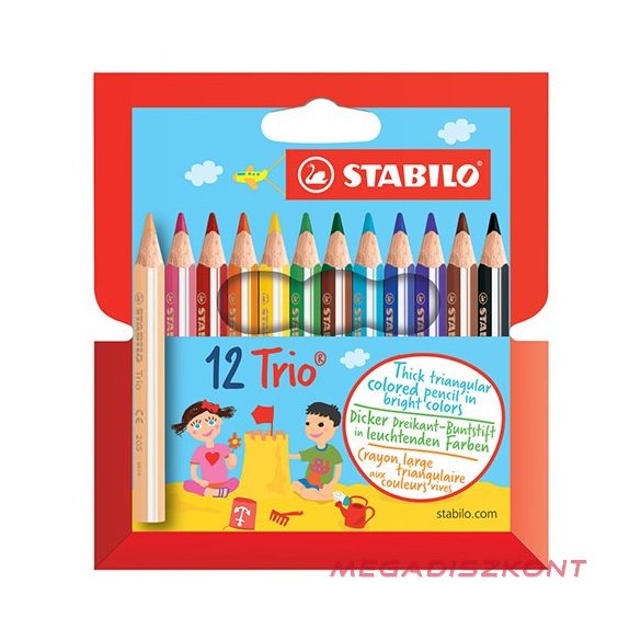 Színes ceruza STABILO Trio thick háromszögletű rövid 12 darabos