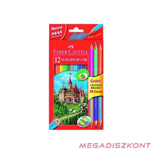 Színes ceruza FABER-CASTELL hatszögletű 12 darabos+ 3 db kétvégű ceruza