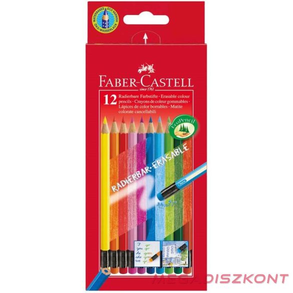 Színes ceruza FABER-CASTELL háromszögletű 12 darabos+színes radír