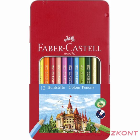 Színes ceruza FABER-CASTELL hatszögletű fémdobozos 12 darabos