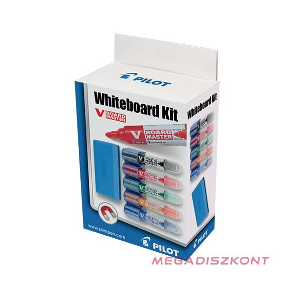 Táblamarker PILOT V-Board Master kerek 5 darabos készlet tartóval és mágneses törlővel