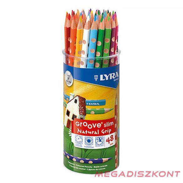 Színes ceruza LYRA Groove Slim háromszögletű vékony műanyag pohárban 48 darabos