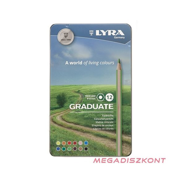 Színes ceruza LYRA Graduate hatszögletű fémdobozos 12 darabos