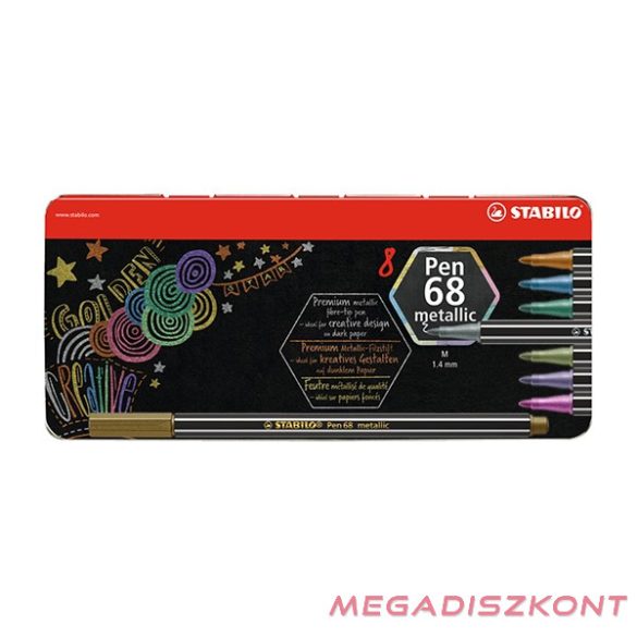 Filctoll STABILO Pen 68 metallic 8 darabos fémdobozban