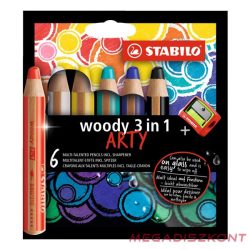 Színes ceruza STABILO Woody 3in1 hengeres vastag 6 darabos