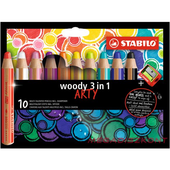 Színes ceruza STABILO Woody 3in1 hengeres vastag 10 darabos+hegyező