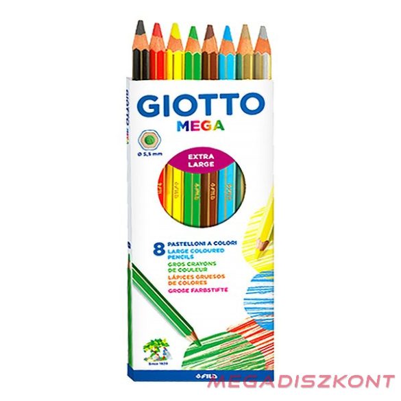 Színes ceruza GIOTTO Mega hatszögletű extra vastag 8 darabos (6 alapszín+arany+ezüst)