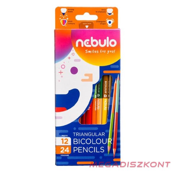 Színes ceruza NEBULO kétvégű háromszögletű 12 darabos