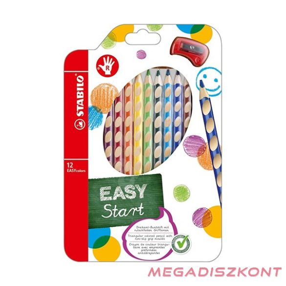 Színes ceruza STABILO Easycolors háromszögletű jobbkezes 12 darabos