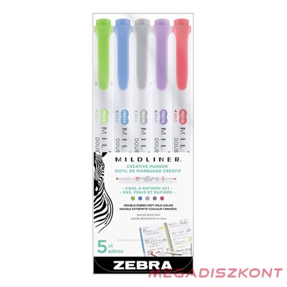 Szövegkiemelő készlet kétvégű ZEBRA Mildliner cool & refined 1,4-4,0 mm 5 darabos