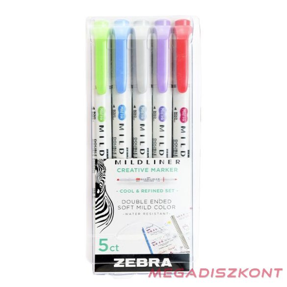 Szövegkiemelő készlet kétvégű ZEBRA Mildliner cool & refined 1,4-4,0 mm 5 darabos