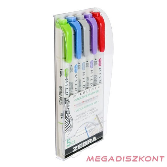 Szövegkiemelő készlet kétvégű ZEBRA Mildliner cool & refined 1,4-4,0 mm 5 darabos