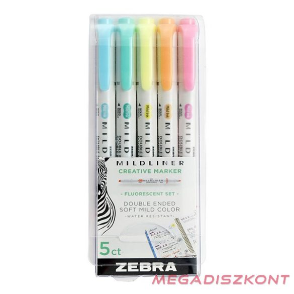 Szövegkiemelő készlet kétvégű ZEBRA Mildliner fluorescent 1,4-4,0 mm 5 darabos