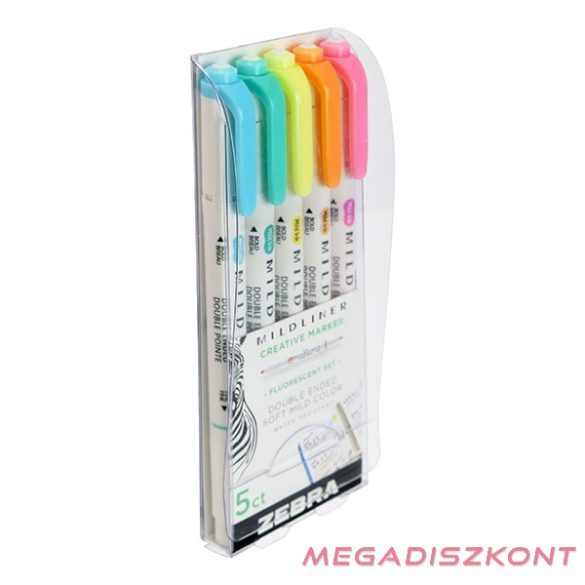 Szövegkiemelő készlet kétvégű ZEBRA Mildliner fluorescent 1,4-4,0 mm 5 darabos
