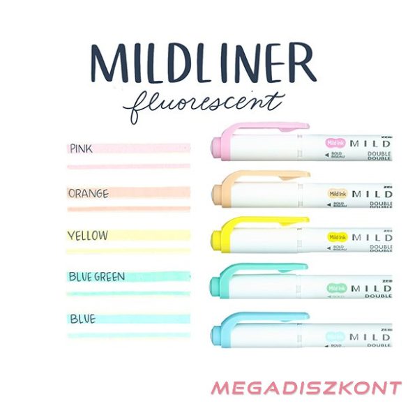 Szövegkiemelő készlet kétvégű ZEBRA Mildliner fluorescent 1,4-4,0 mm 5 darabos