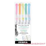 Szövegkiemelő készlet kétvégű ZEBRA Mildliner fluorescent 1,4-4,0 mm 5 darabos