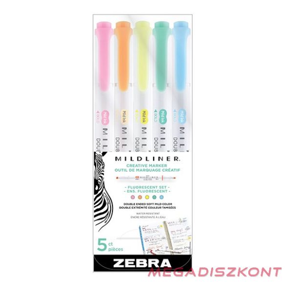 Szövegkiemelő készlet kétvégű ZEBRA Mildliner fluorescent 1,4-4,0 mm 5 darabos