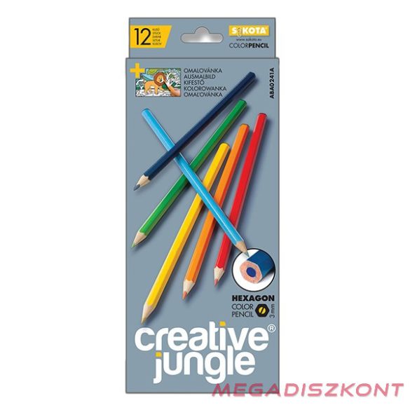 Színes ceruza CREATIVE JUNGLE grey hatszögletű 12 darabos