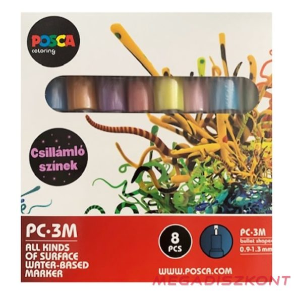 Filctoll UNI Posca PC-3M csillám színek 8 darabos