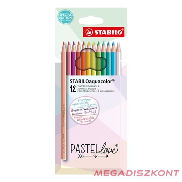Színes ceruza STABILO Aquacolor pastellove hatszögletű 12 darabos