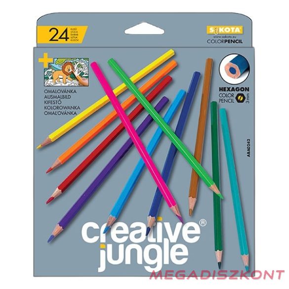 Színes ceruza CREATIVE JUNGLE grey háromszögletű 24 darabos