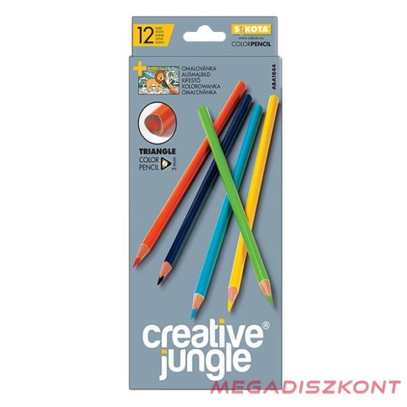 Színes ceruza CREATIVE JUNGLE grey háromszögletű 12 darabos