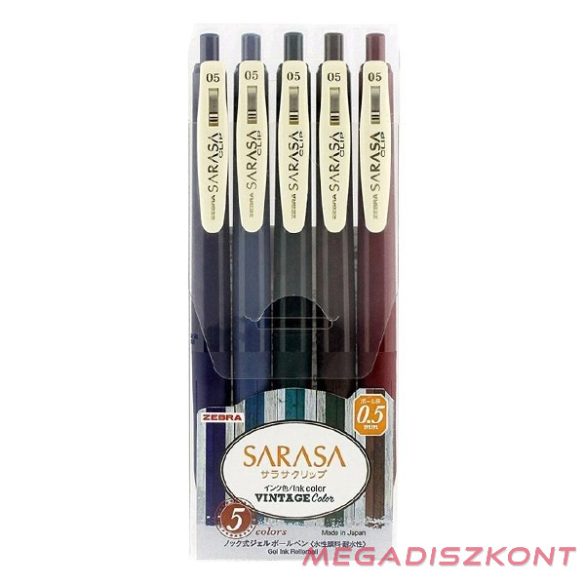 Zseléstoll készlet ZEBRA Sarasa Clip Vintage nyomógombos 0,5 mm 5 darabos alap színek