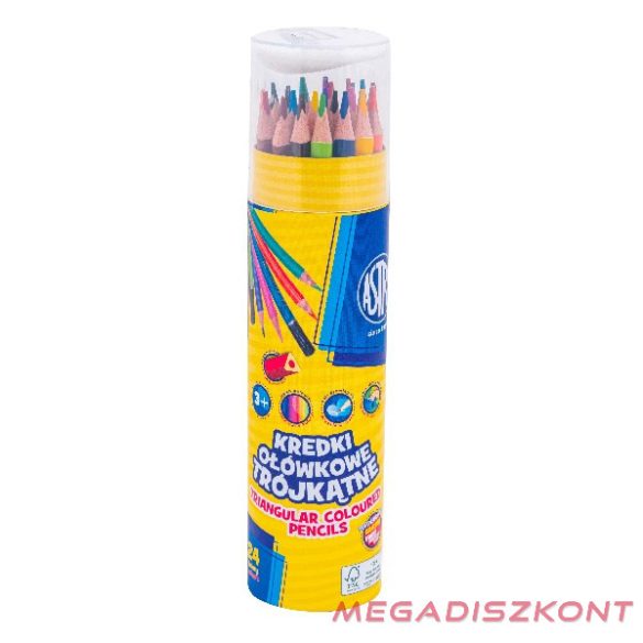 Színes ceruza ASTRA háromszögletű henger dobozban hegyezővel 24 színű