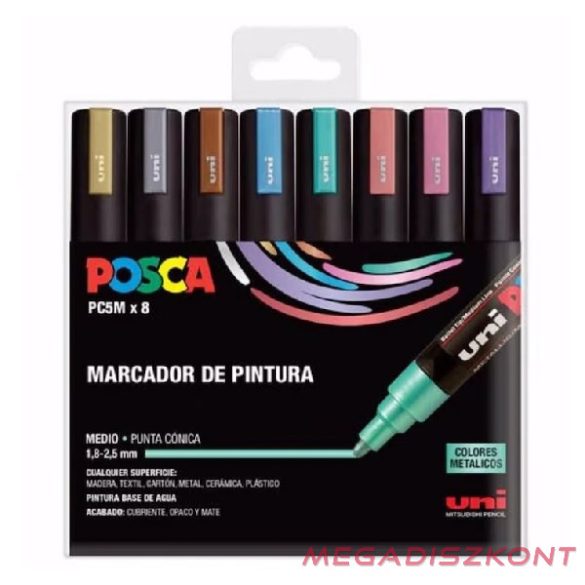 Filctoll UNI Posca PC-5M metál színek 8 darabos