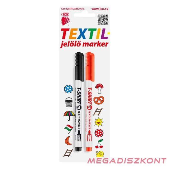 Textilmarker ICO T-Shirt slim M fekete+piros 2 darabos