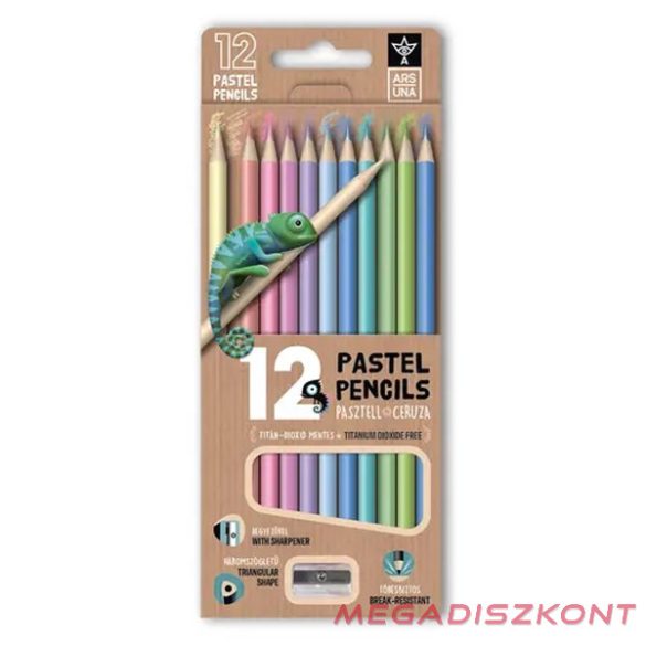 Színes ceruza ARS UNA pasztell háromszögletű + hegyező 12 darabos