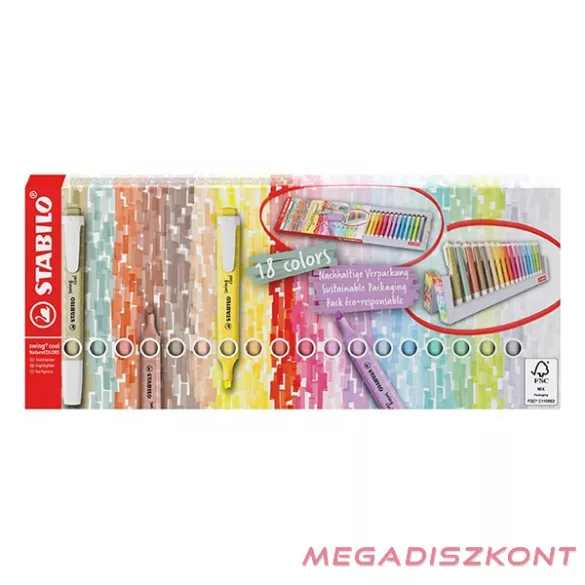 Szövegkiemelő készlet STABILO Swing Cool Naturecolors asztali 18 darabos