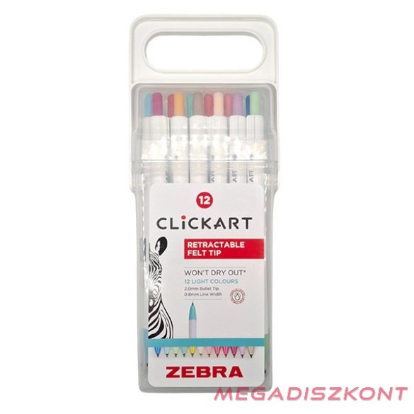Filctoll  ZEBRA ClickArt nyomógombos vízbázisú 12 darabos