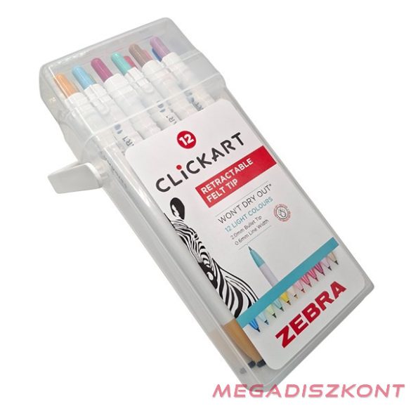 Filctoll  ZEBRA ClickArt nyomógombos vízbázisú 12 darabos