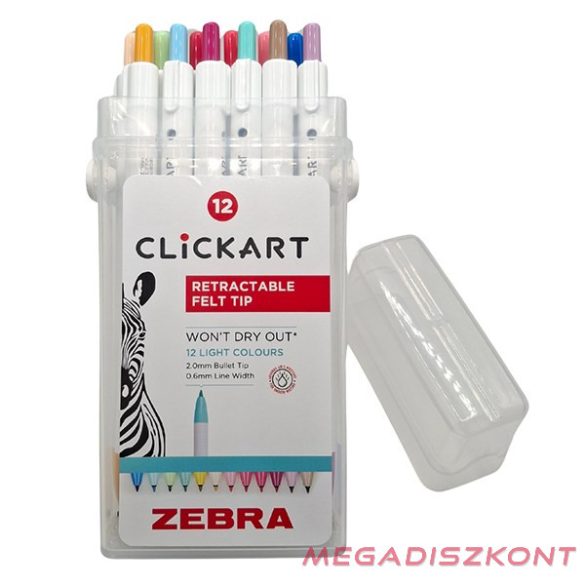 Filctoll  ZEBRA ClickArt nyomógombos vízbázisú 12 darabos
