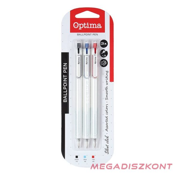 Golyóstoll OPTIMA nyomógombos Stella vegyes színek 1,0 mm 3 darabos