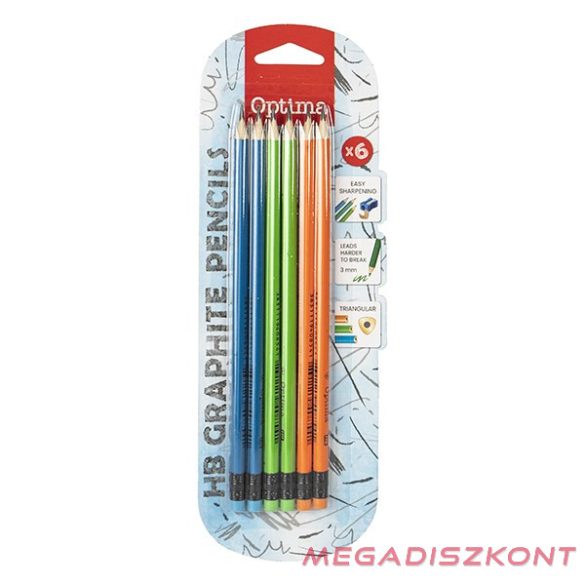 Grafitceruza OPTIMA HB háromszögletű radíros 6 darabos