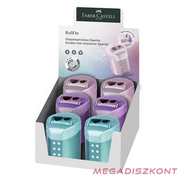 Hegyező FABER-CASTELL RollOn Sparkle 2 lyukú tartályos metál színekben