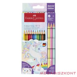   Színes ceruza FABER-CASTELL Grip Unikornis matricával 10 darabos + 3 darab Sparkle pasztell színes ceruzával