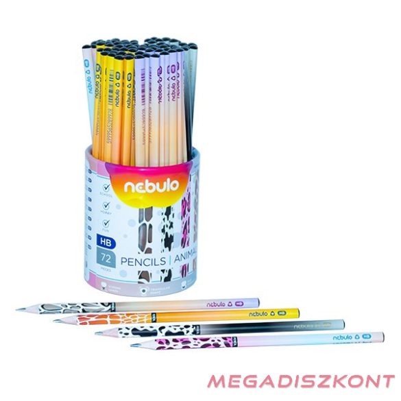 Grafitceruza NEBULO HB háromszögletű Állatmintás 72 darabos