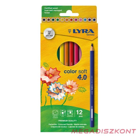 Színes ceruza LYRA Color Soft 4.0 extra puha élénk lágy színek 12 darabos