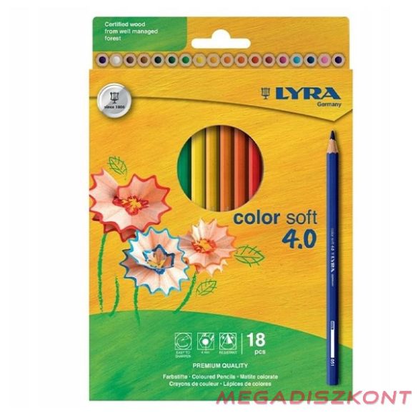 Színes ceruza LYRA Color Soft 4.0 extra puha élénk lágy színek 18 darabos