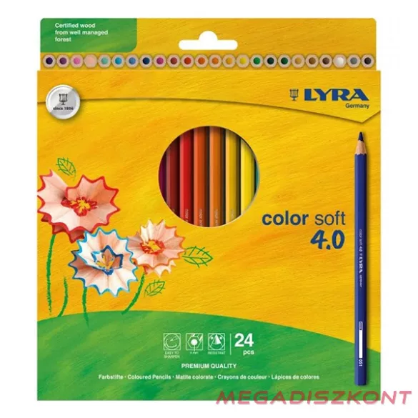Színes ceruza LYRA Color Soft 4.0 extra puha élénk lágy színek 24 darabos