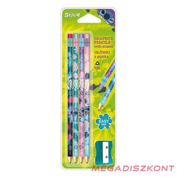 Grafitceruza COOLPACK Lilo és Stitch háromszögletű radíros HB 4 darabos