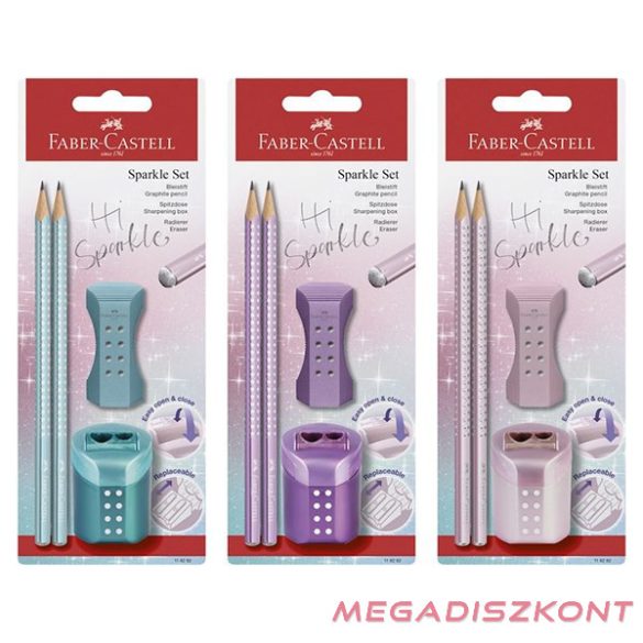 Grafitceruza szett FABER-CASTELL Sparkle gyöngyházfényű metál + hegyező és radír