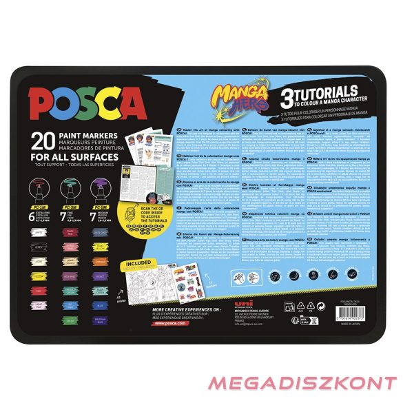Filctoll UNI Posca Manga Hero vegyes fémdobozos 20 darabos
