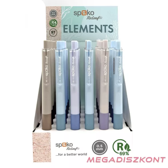 Zseléstoll SPOKO ReLeaf Elements nyomógombos 0,5 mm kék írásszín vegyes színben