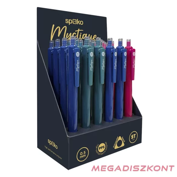 Zseléstoll SPOKO Mystique nyomógombos 0,5 mm kék írásszín vegyes színben
