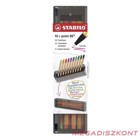 Tűfilc STABILO Point 88 10 darabos hordozható asztali tartóban