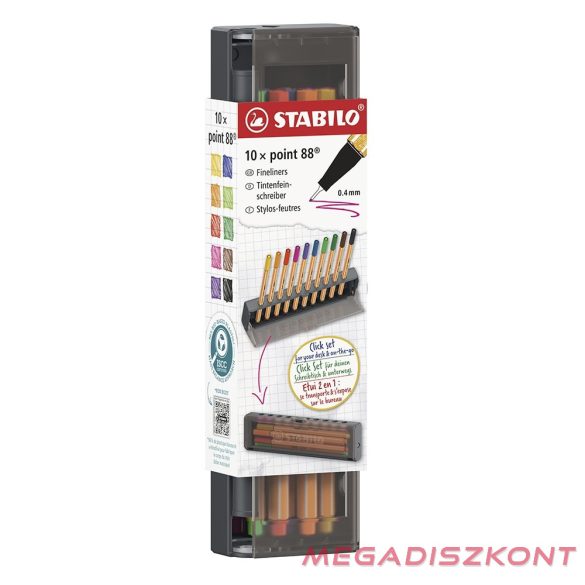Tűfilc STABILO Point 88 10 darabos hordozható asztali tartóban